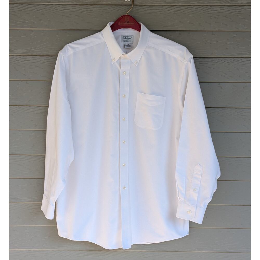 LL Bean Mens Button Down Front White Traditional Fit Shirt Size 17 34 sleeve